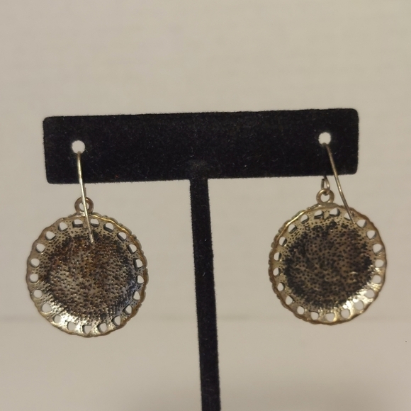 Ornate Silver Tone Costume Earrings w Faux Turquoise Approx 1" Diameter Boho - Picture 4 of 9